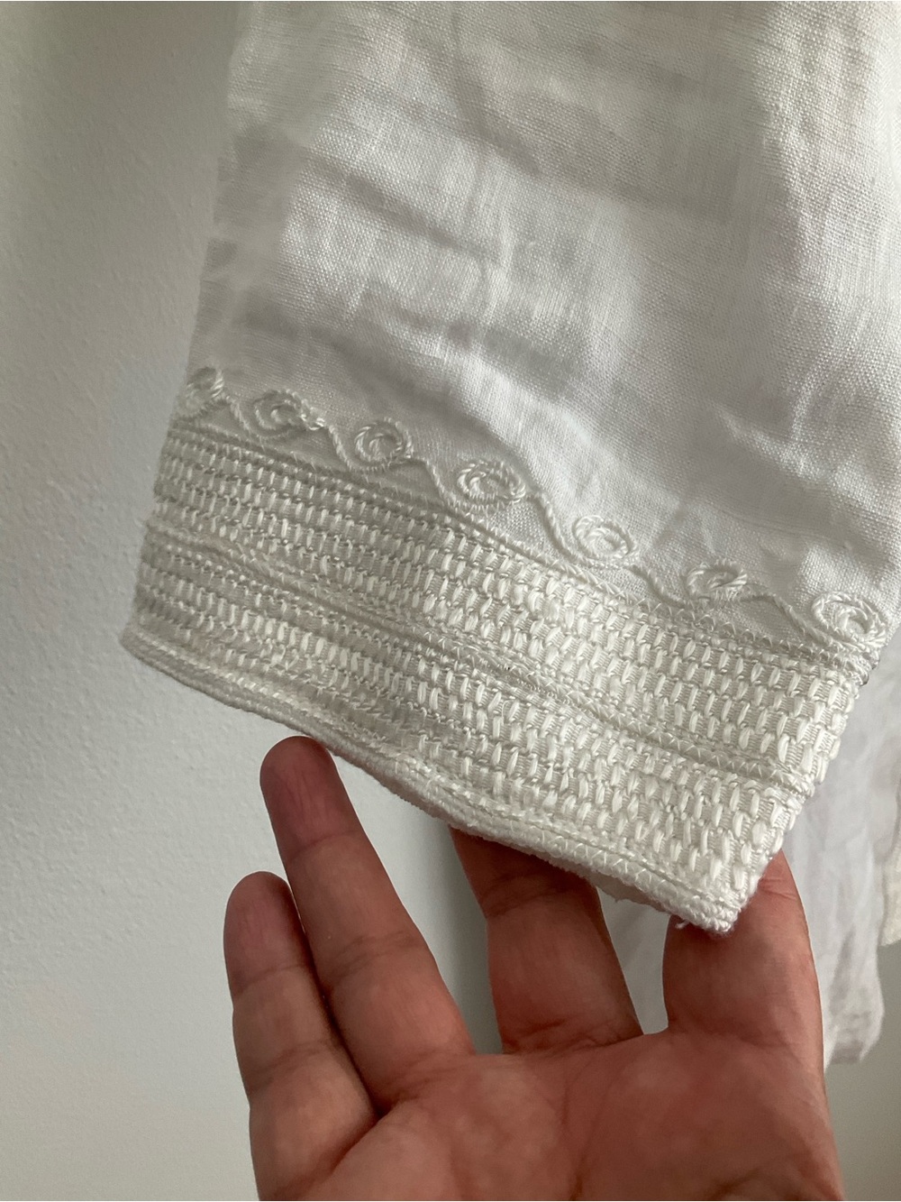 Soft Surroundings White 100% Linen Tunic with Colorful Pom Accents - Picture 7 of 14